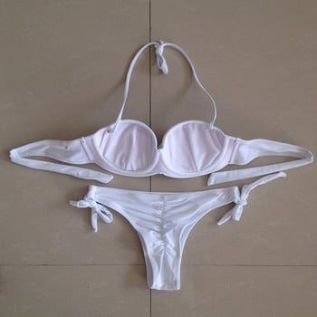 Σετ μπικίνι Brazilian White Sexy Bandage Μαγιό Γυναικείο Underwired Bandeau Bra Push Up Μαγιό Μαγιό XXL