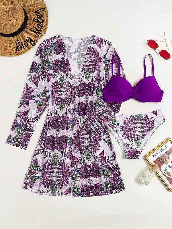 Σετ μπικίνι Three Pieces Cover Up Women 2022 Νέο Push Up Twist μαγιό στάμπα μακρυμάνικο σέξι μαγιό καλοκαίρι