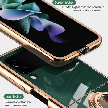 луксозен, подходящ за SAMSUNG Galaxy Z Flip 4 3 5G, галваничен пръстен, автомобилен магнитен защитен капак ZFlip3 zflip4 калъф за телефон