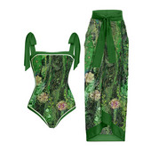 Vintage bikini s cvjetnim printom, uski zeleni, jednodijelni plažni kostim, blagdanska haljina za plažu, leptir naramenica, elegantni kupaći kostim, ženski