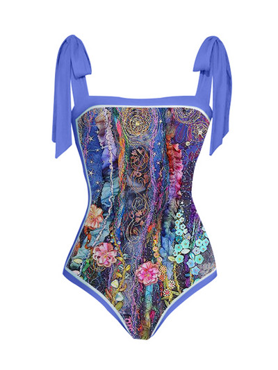 Vintage bikini s cvjetnim printom, uski zeleni, jednodijelni plažni kostim, blagdanska haljina za plažu, leptir naramenica, elegantni kupaći kostim, ženski
