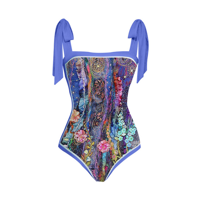 Vintage bikini s cvjetnim printom, uski zeleni, jednodijelni plažni kostim, blagdanska haljina za plažu, leptir naramenica, elegantni kupaći kostim, ženski