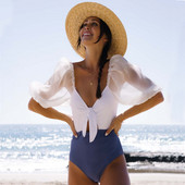 Γυναικείο μαγιό One Pieces με μανίκια Ψηλή μέση Έλεγχος κοιλιάς Holiday Beachwear Σχεδιαστής μαγιό Καλοκαιρινό σέρφινγκ