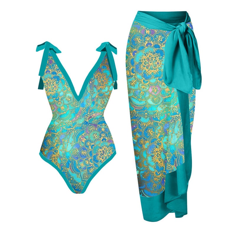 Дамски ретро бански костюм от една част и пола Deep V Ретро празнична плажна рокля Дизайнерски бански костюм Лятно облекло за сърф