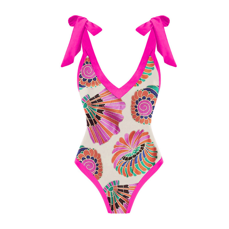 Női retro fürdőruha Pink Deep V ünnepi strandruha Vintage strandruha tervezői fürdőruha nyári szörföltözet