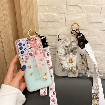 Мек силиконов калъф за каишка за каишка за Samsung Galaxy S20 S21 FE S22 Ultra S10 S9 S8 Plus Note 20 Ultra 10 Plus Flower Cover