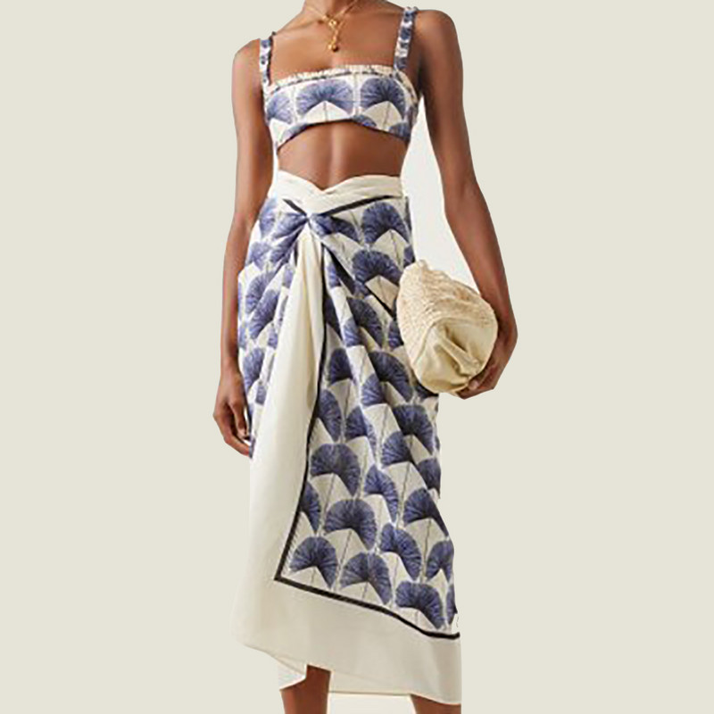 Γυναικεία μαγιό 3 τεμαχίων μόδας με εμπριμέ μπικίνι και καλυμμένα ρούχα Καλοκαιρινά μαγιό Ψηλόμεση μαγιό 2022