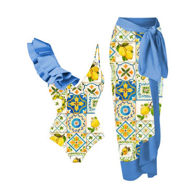 Costum de baie și fustă de epocă Rochie de plajă de vacanță asimetrică Costum de baie de designer Îmbrăcăminte de surf de vară de epocă