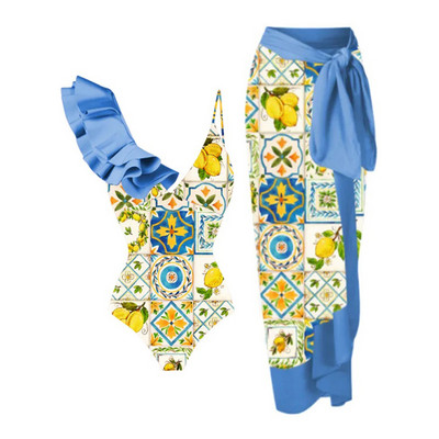 Vintage kupaći kostim i suknja Asimetrična blagdanska haljina za plažu Dizajnerski kupaći kostim Vintage ljetna odjeća za surfanje