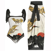 Μόδα εμπριμέ μπικίνι με φιόγκο 2022 Ρετρό μαγιό με κοψίδι με τετράγωνο λαιμό, χωρίς ραφές, ψηλόμεσο