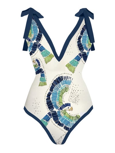 Női Retro fürdőruha Deep V Print egyrészes fürdőruha szett Ünnepi strandruha tervezői fürdőruha nyári szörfös viselet