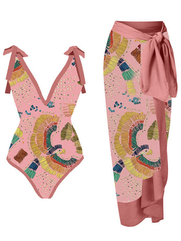 Női Retro fürdőruha Deep V Print egyrészes fürdőruha szett Ünnepi strandruha tervezői fürdőruha nyári szörfös viselet