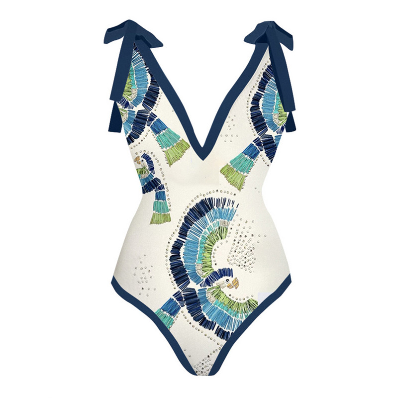 Női Retro fürdőruha Deep V Print egyrészes fürdőruha szett Ünnepi strandruha tervezői fürdőruha nyári szörfös viselet