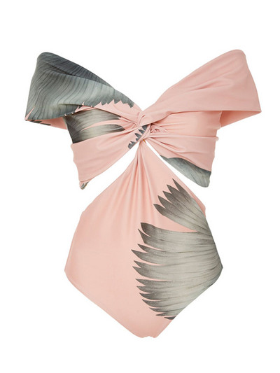 Ružičasti bikini s otisnutim izrezima na ramenima, jednodijelni, s križnim naramenicama, uski kupaći kostim za plažu visokog struka, patchwork kroja