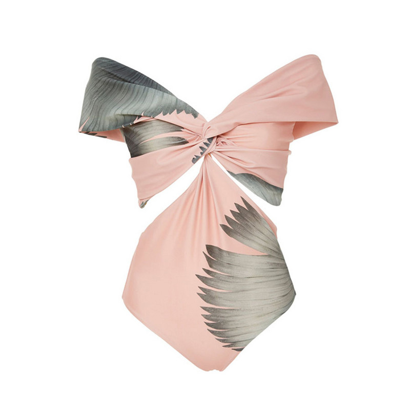 Ružičasti bikini s otisnutim izrezima na ramenima, jednodijelni, s križnim naramenicama, uski kupaći kostim za plažu visokog struka, patchwork kroja