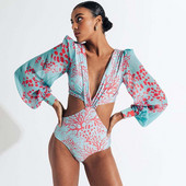 Vintage fürdőruha, hosszú ujjú, egyrészes fürdőruha Szexi, fűzős bikini szett üreges, női nyaralás strandruházat, 2022. nyár