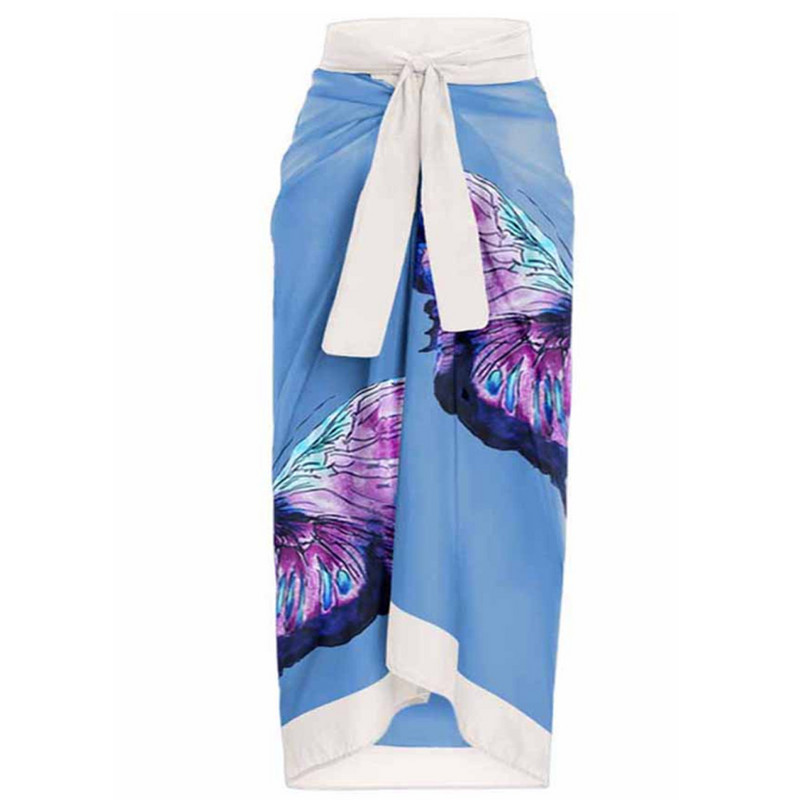 Vintage női egyrészes fürdőruha pillangómintás aszimmetrikus kék fedővel női retro nyaralás tengerparti ruha nyári szörfös viselet