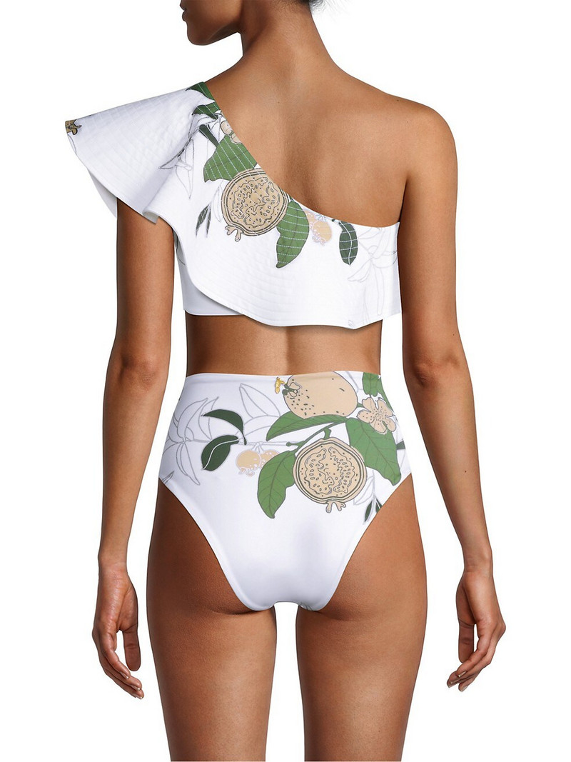 Μόδα εμπριμέ με έναν ώμο με βολάν μαγιό σετ δύο τεμαχίων Γυναικεία ψηλόμεση μαγιό Καλοκαιρινά μπικίνι παραλίας για καλοκαιρινές διακοπές