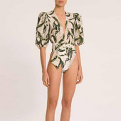 Με εμπριμέ μανίκια με λαιμόκοψη σε λαιμόκοψη και γραβάτα μπικίνι ψηλόμεσο λεπτό ολόσωμο μαγιό Κομψό χωρίς ραφή συνονθύλευμα beachwear Push Ups 2022