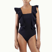 Jednodijelni jednodijelni kupaći kostim s ovratnikom s naborima, dizajnerski kupaći kostim Ljetna odjeća za surfanje Crna blagdanska odjeća za plažu