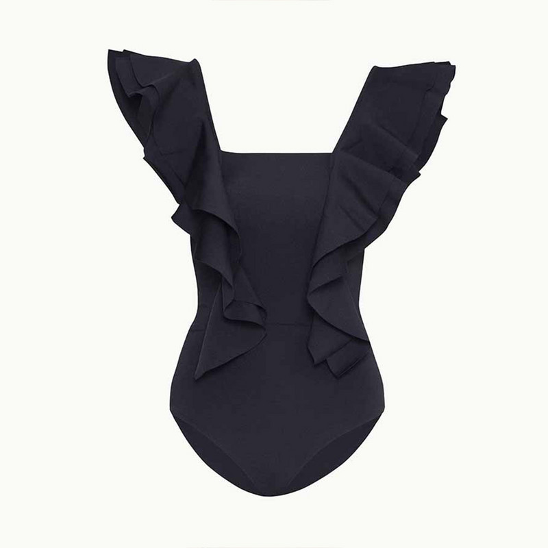 Jednodijelni jednodijelni kupaći kostim s ovratnikom s naborima, dizajnerski kupaći kostim Ljetna odjeća za surfanje Crna blagdanska odjeća za plažu