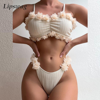 Μόδα γυναικεία επένδυση Push Up Micro Fold Set Bikini Sexy Sling Lace Flower Patchwork Καλοκαιρινό μαγιό παραλίας με πλάτη