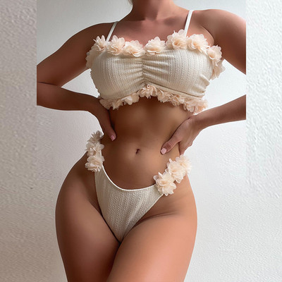 Módne dámske vystužené push-up mikro záhyby bikiny set sexy záves čipka kvet patchwork plavky letné s hlbokým výstrihom plážové plavky