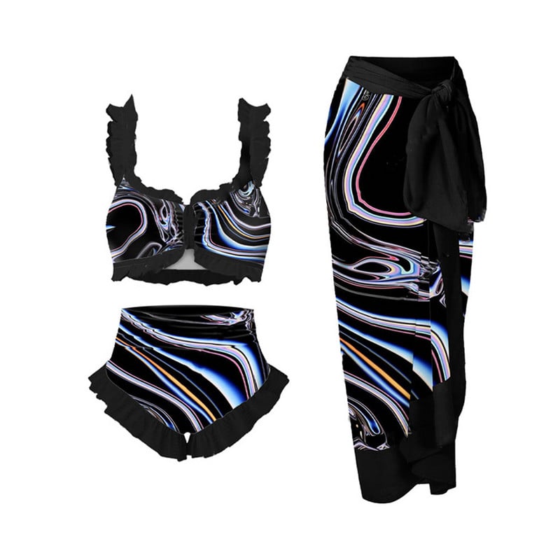 Costum de baie și fustă dintr-o singură bucată, cu imprimeu negru, rochie de plajă de vacanță, costum de baie de designer, îmbrăcăminte pentru surf de vară