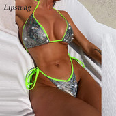 2023 Seksi Push Up trokutaste tange 2 komada bikini komplet sa šljokicama Ženski kupaći kostim visokog struka Ženski kupaći kostim