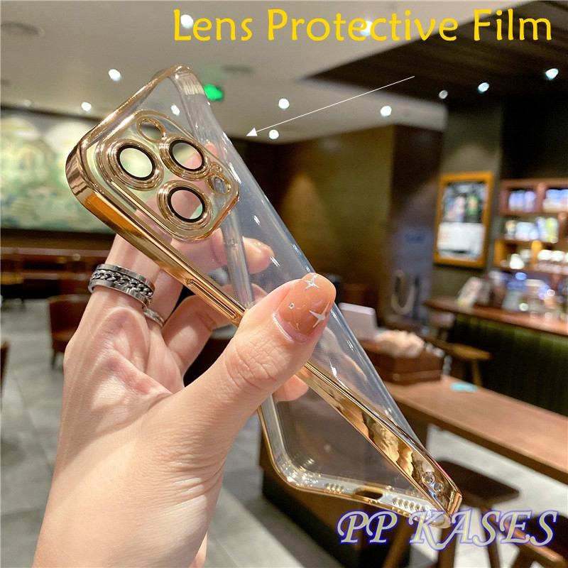 Луксозен позлатен калъф за телефон с галванично покритие за iPhone 14 13 12 Pro Max 11 X Xsmax XR 8 7 Plus Mirror Flip Coque Защита на обектива