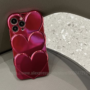 Barbie Plated Rose Red Heart Sweet Cool Girl за iPhone 14 13 12 Pro Max Plus 11 Superimpose Big Love Cute 3D Candy Glossy Etui