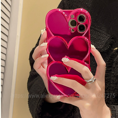 Barbie Plated Rose Red Heart Sweet Cool Girl για iPhone 14 13 12 Pro Max Plus 11 Superimpose Big Love Cute 3D Candy Glossy Etui