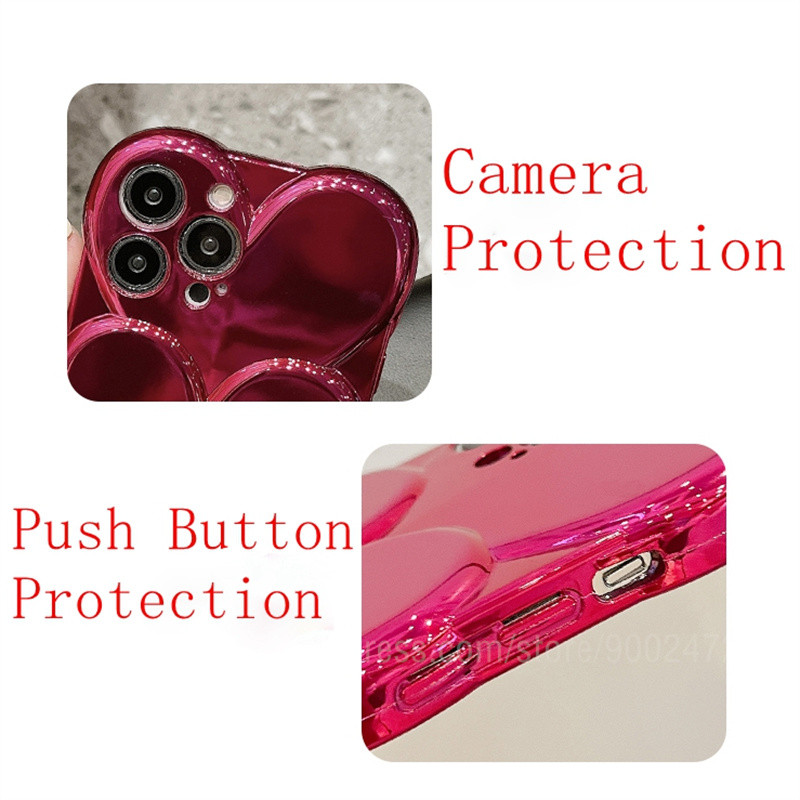 Barbie Plated Rose Red Heart Sweet Cool Girl για iPhone 14 13 12 Pro Max Plus 11 Superimpose Big Love Cute 3D Candy Glossy Etui