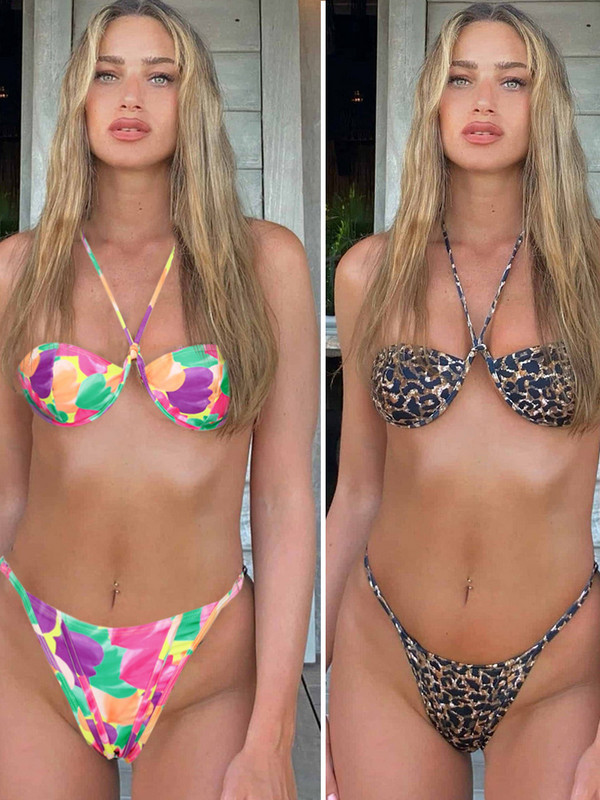 Miyouj Leopard bikini szett Push Up bikinik, szexi női fürdőruha, 2022 Patchwork fürdőruha, kötőfék, fürdőruhák, tangával bikini