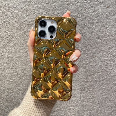 Луксозен галванизиран лъскав решетъчен калъф за телефон за iPhone 14 13 12 Pro Max 11 X Xsmax XR 8 7 Plus Мек силиконов флип Coque 3D Cute