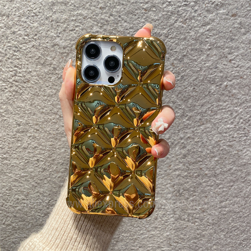 Луксозен галванизиран лъскав решетъчен калъф за телефон за iPhone 14 13 12 Pro Max 11 X Xsmax XR 8 7 Plus Мек силиконов флип Coque 3D Cute