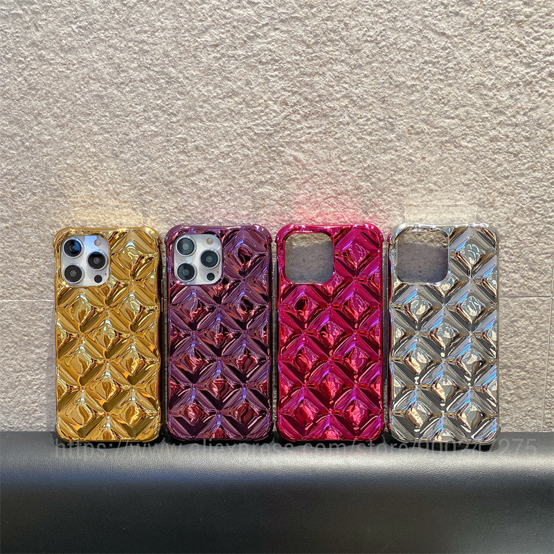 Луксозен галванизиран лъскав решетъчен калъф за телефон за iPhone 14 13 12 Pro Max 11 X Xsmax XR 8 7 Plus Мек силиконов флип Coque 3D Cute