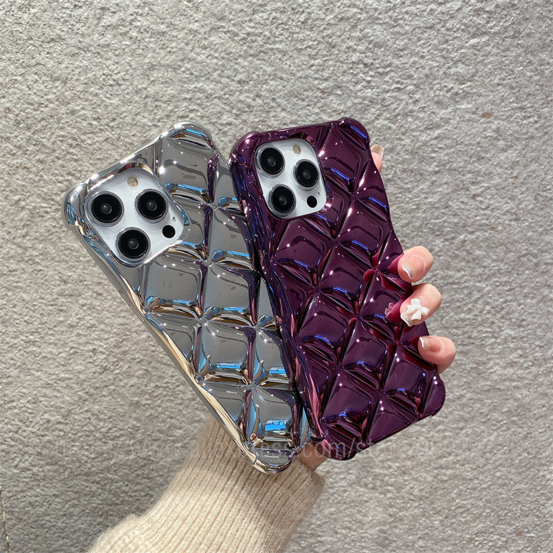 Луксозен галванизиран лъскав решетъчен калъф за телефон за iPhone 14 13 12 Pro Max 11 X Xsmax XR 8 7 Plus Мек силиконов флип Coque 3D Cute