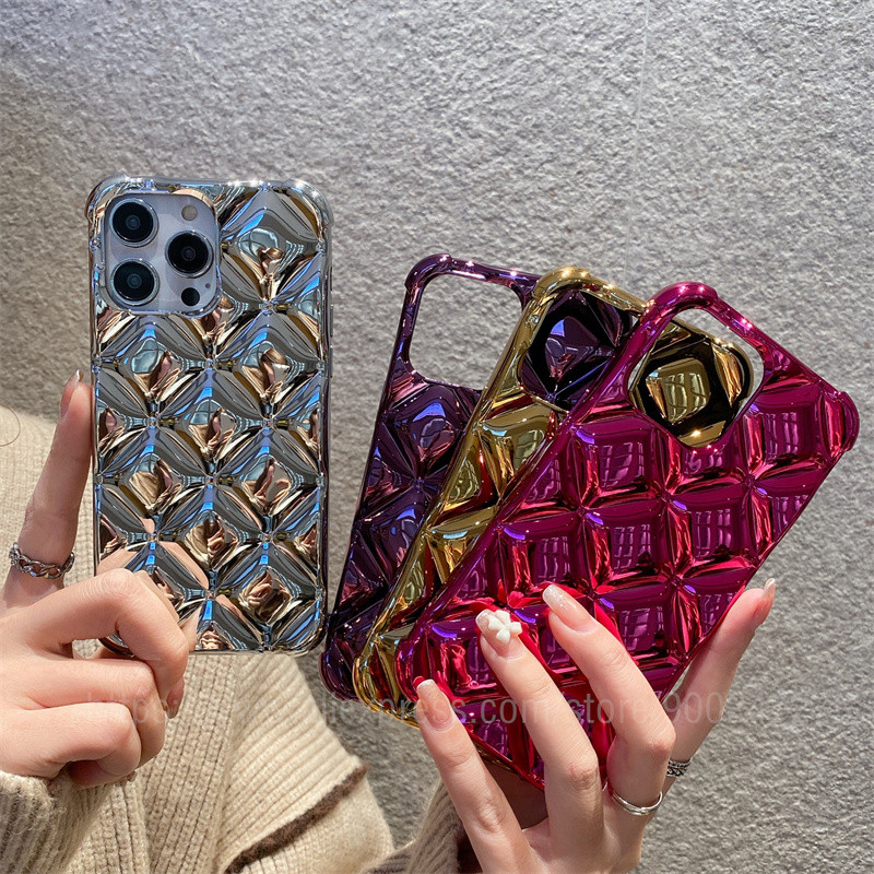 Луксозен галванизиран лъскав решетъчен калъф за телефон за iPhone 14 13 12 Pro Max 11 X Xsmax XR 8 7 Plus Мек силиконов флип Coque 3D Cute