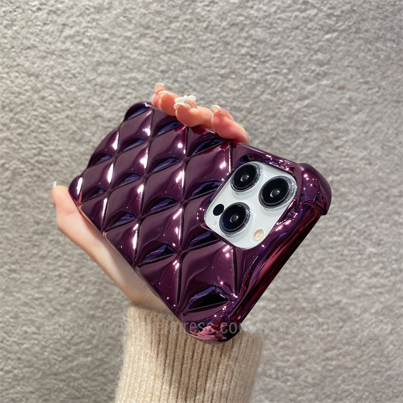 Луксозен галванизиран лъскав решетъчен калъф за телефон за iPhone 14 13 12 Pro Max 11 X Xsmax XR 8 7 Plus Мек силиконов флип Coque 3D Cute