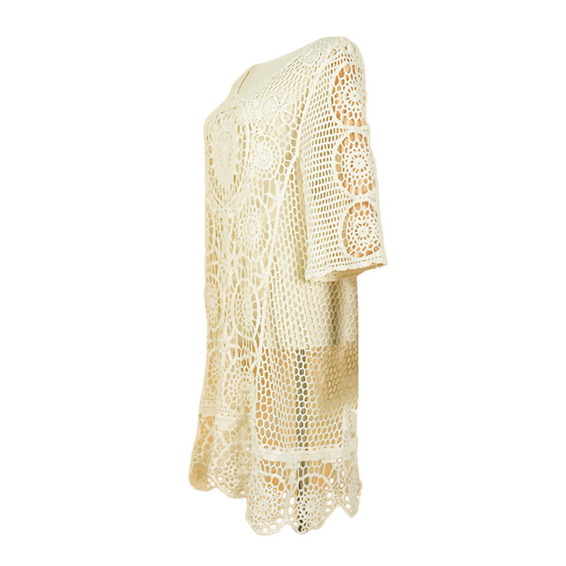 Női áttetsző takaró ruha Strandruha rövid ujjú geometrikus szexi nyári horgolt tunika strandruha női fürdőruha