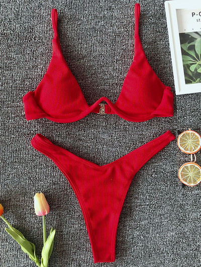 Sexy Neon V-bar Underwired Bikini 2023 Γυναικείο μαγιό με ραβδώσεις Γυναικεία στρινγκ μαγιό Σετ μπικίνι δύο τεμαχίων Push up Μαγιό