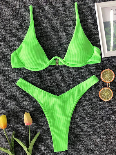 Sexy Neon V-bar Underwired Bikini 2023 Γυναικείο μαγιό με ραβδώσεις Γυναικεία στρινγκ μαγιό Σετ μπικίνι δύο τεμαχίων Push up Μαγιό