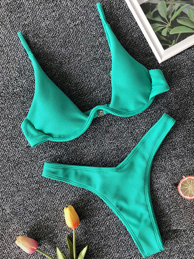 Sexy Neon V-bar Underwired Bikini 2023 Γυναικείο μαγιό με ραβδώσεις Γυναικεία στρινγκ μαγιό Σετ μπικίνι δύο τεμαχίων Push up Μαγιό