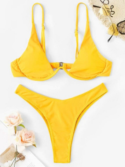 Sexy Neon V-bar Underwired Bikini 2023 Γυναικείο μαγιό με ραβδώσεις Γυναικεία στρινγκ μαγιό Σετ μπικίνι δύο τεμαχίων Push up Μαγιό