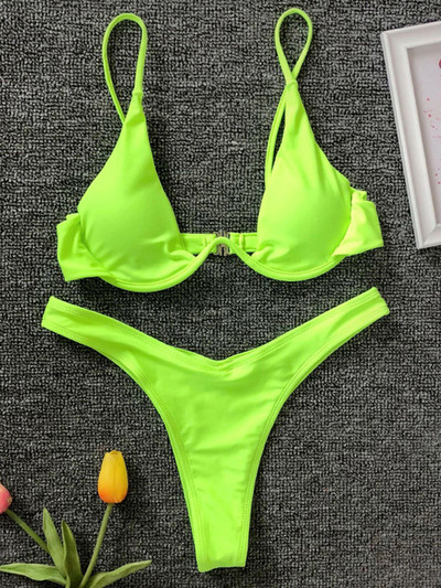 Sexy Neon V-bar Underwired Bikini 2023 Γυναικείο μαγιό με ραβδώσεις Γυναικεία στρινγκ μαγιό Σετ μπικίνι δύο τεμαχίων Push up Μαγιό