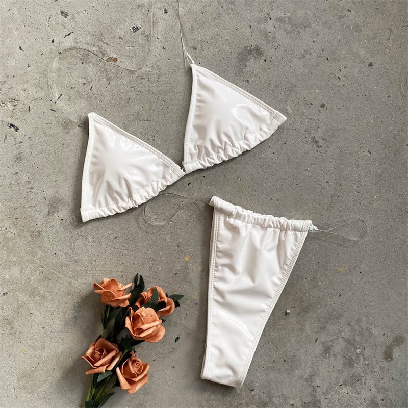 Microbikini transparent 2022 pentru femei, sexy, din piele PU, neon, negru, costum de baie cu push up, costum de baie, cu bretele transparente, costum de baie cu tanga