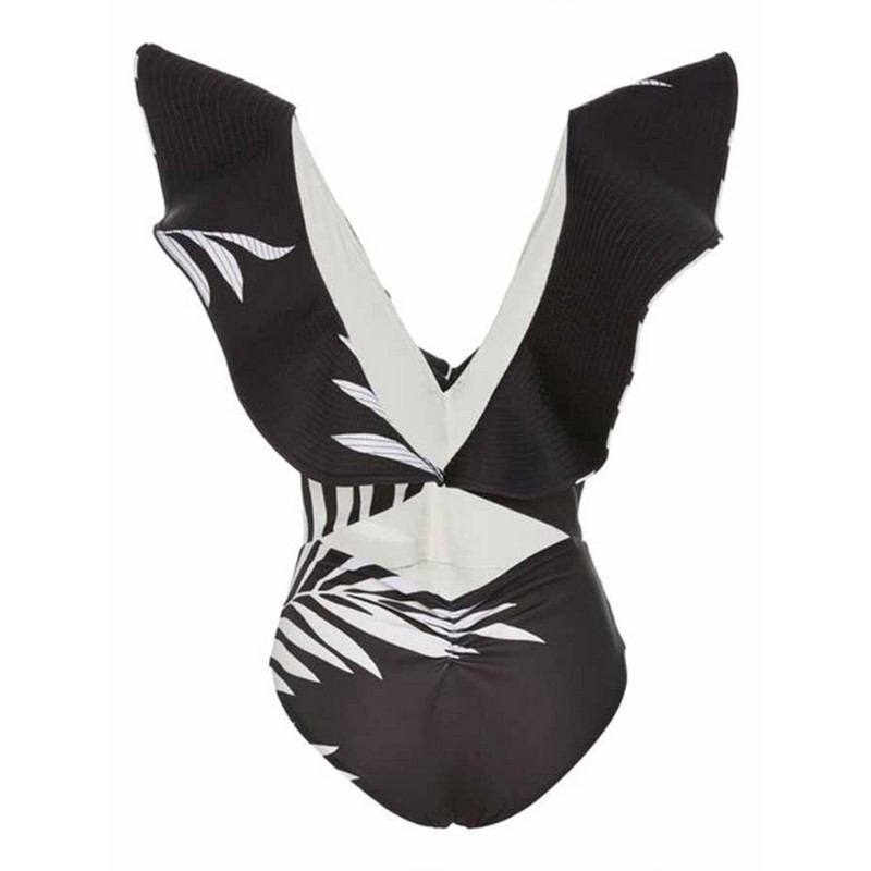 Βαθύ V Print Ruffle Single Piece Micro Monokini Σέξι μαγιό Κοριτσίστικα μπικίνι σετ Brazilian μαγιό καλοκαιρινά ρούχα παραλίας
