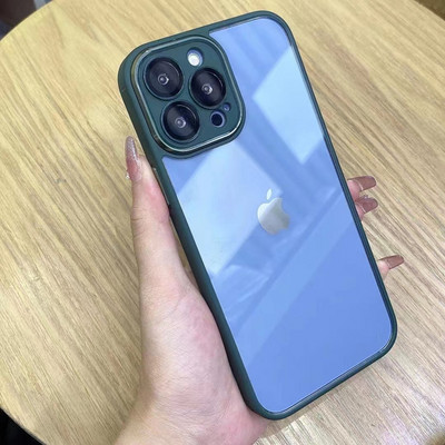 Διάφανη θήκη από ακρυλικό σιλικόνης για iPhone 14 13 Pro Max Μεταλλικό κάλυμμα προστασίας για το iPhone 11 Θήκη Αντικραδασμικό κάλυμμα