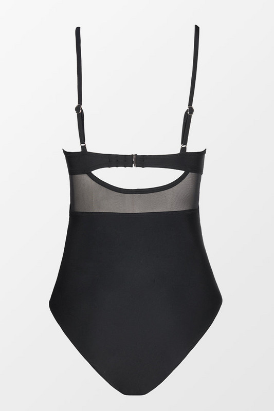 Forest Adventure Costum de baie de vară negru de designer, cu decupaj în față, cu decupaj în față